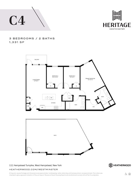 Floor plan for 3 beds, 2 baths, 1331 sqft