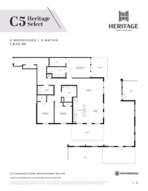 Floor plan for 3 beds, 2 baths, 1673 sqft