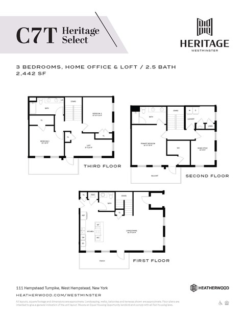 Floor plan for 3 beds, 2.5 baths, 2442 sqft
