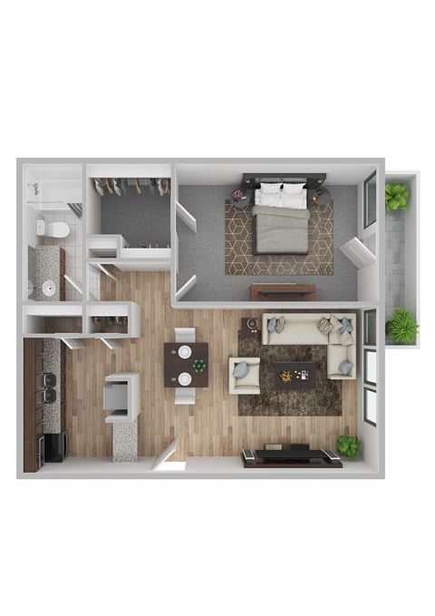 Floor plan for 1 bed, 1 bath, 615 sqft