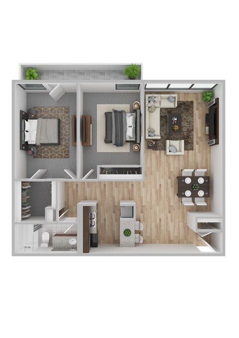 Floor plan for 2 beds, 1 bath, 875 sqft