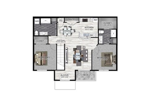 Floor plan for 2 beds, 2 baths, 1184 sqft