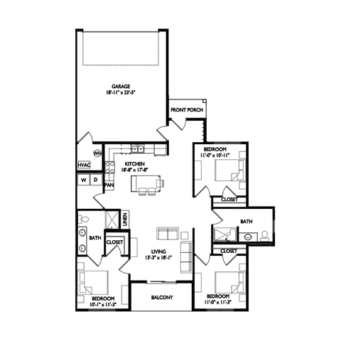Floor plan for 3 beds, 2 baths, 1452 sqft