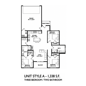 Lac Du Flambeau apartment for rent - the unit style a floor plan  three bedroom two bathroom unit