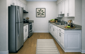 Two Rivers apartment for rent - A kitchen with a refrigerator, microwave, and oven.