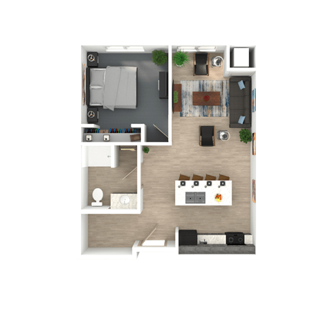 Floor plan for 1 bed, 1 bath, 692 sqft