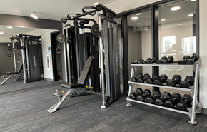 Madison apartment for rent - a fully equipped fitness room with weights and cardio equipment