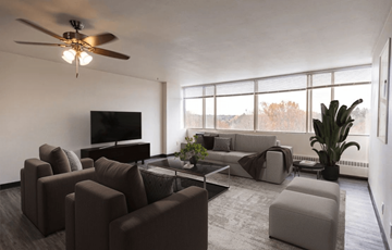 Madison apartment for rent - A living room with a brown sofa set and a television.