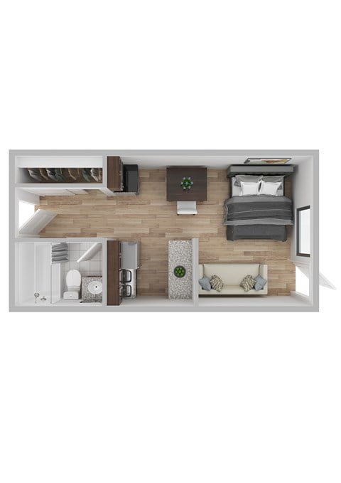 Floor plan for studio, 1 bath, 260 sqft
