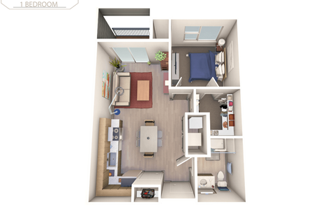 Floor plan for 1 bed, 1 bath, 710 sqft