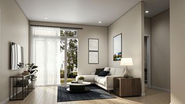 Brookfield apartment for rent - A modern living room with a white sofa and a coffee table.