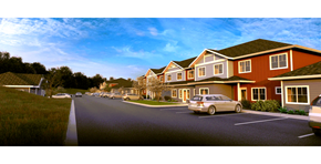 Darlington apartment for rent - A street view of a residential area with houses and cars.
