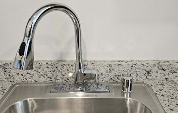 Stainless steel kitchen sink with pull-out spray faucet