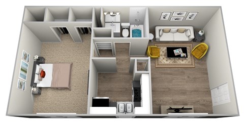 Floor plan for 1 bed, 1 bath, 520 sqft
