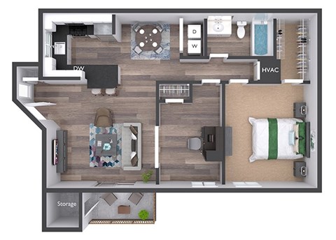 Floor plan for 1 bed, 1 bath, 905 sqft