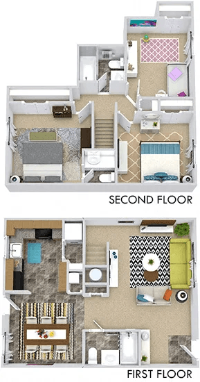 Floor plan for 3 beds, 2 baths, 1118 sqft