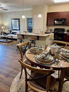 Sanford apartment for rent - an open concept kitchen and living room with a dining table and chairs