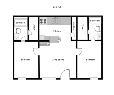 Floor plan for 2 beds, 2 baths, 700 sqft