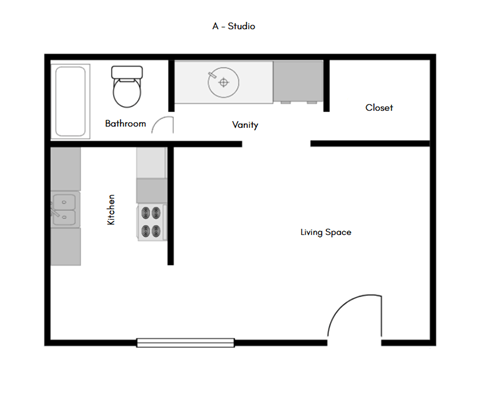 Floor plan for studio, 1 bath, 610 sqft