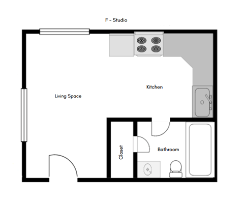 Floor plan for studio, 1 bath, 380 sqft