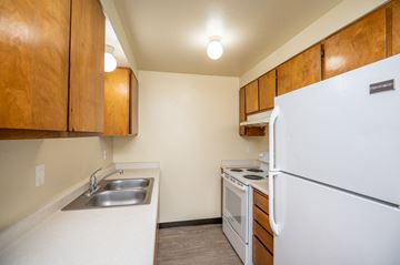 Ontario apartment for rent - the preserve at ballantyne commons apartment kitchen with stove refrigerator and sink