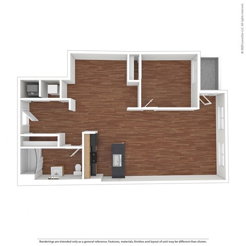 Floor plan for 1 bed, 1 bath, 939 sqft