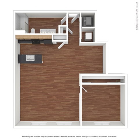 Floor plan for 1 bed, 1 bath, 990 sqft