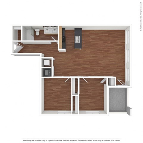 Floor plan for 2 beds, 1 bath, 900 sqft
