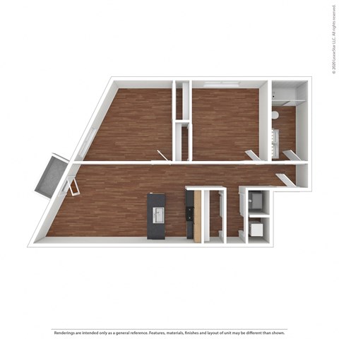 Floor plan for 2 beds, 1 bath, 760 sqft