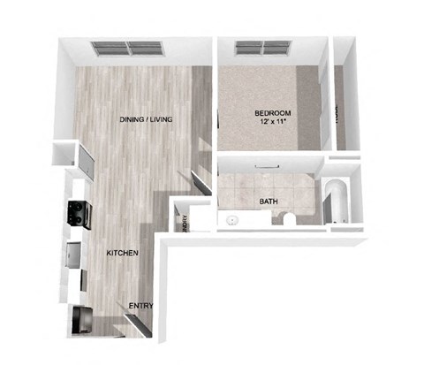 Floor plan for studio, 1 bath, 519 sqft