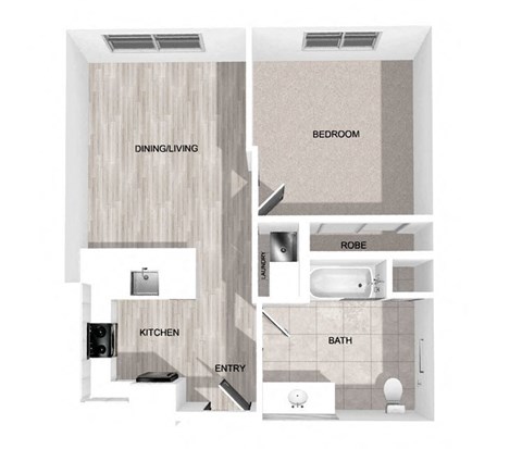 Floor plan for 1 bed, 1 bath, 660 sqft