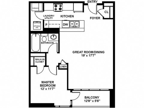 Floor plan for studio, 1 bath, 541 sqft