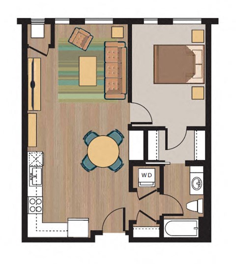 Floor plan for 1 bed, 1 bath, 820 sqft