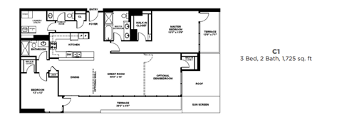 Floor plan for 3 beds, 2 baths, 1725 sqft