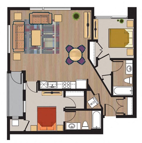 Floor plan for 2 beds, 2 baths, 1113 sqft