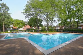 Arlington Heights apartment for rent - a large pool with trees and a building in the background