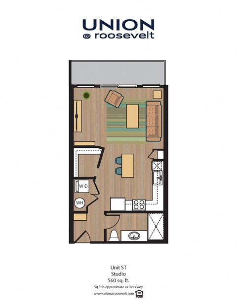 Floor plan for studio, 1 bath, 560 sqft