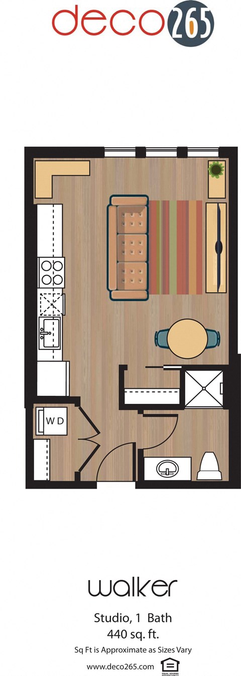 Floor plan for studio, 1 bath, 440 sqft