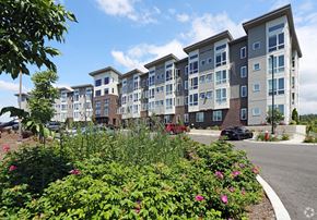 Bellingham apartment for rent - an exterior view of an apartment building on a street with flowers
