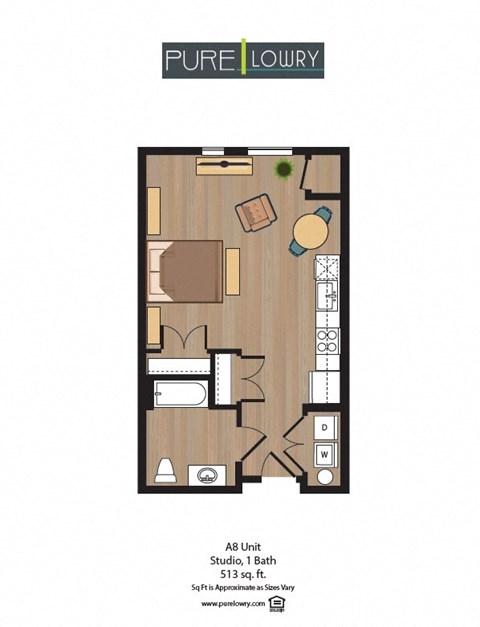 Floor plan for studio, 1 bath, 517 sqft