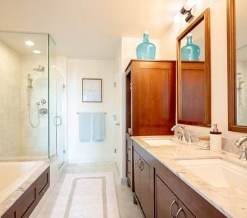 Large shower and bathtub