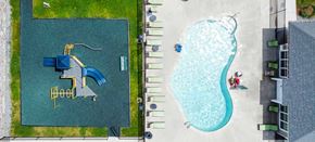 Littleton apartment for rent - Village green apartments in littleton overhead view of pool and playground