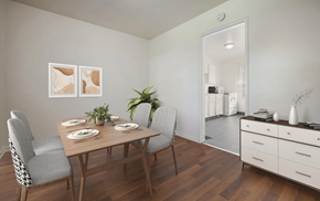 Indianapolis triplex for rent - a dining room with a table and chairs