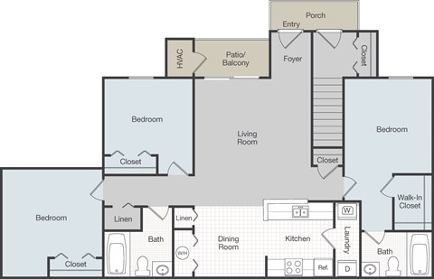 Floor plan for 3 beds, 2 baths