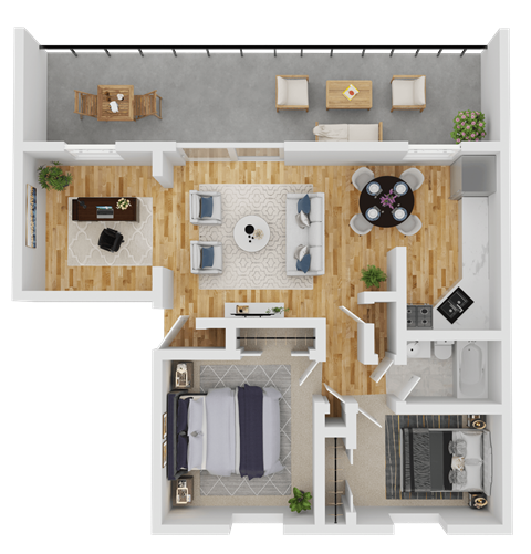 Floor plan for 2 beds, 1 bath, 860 sqft