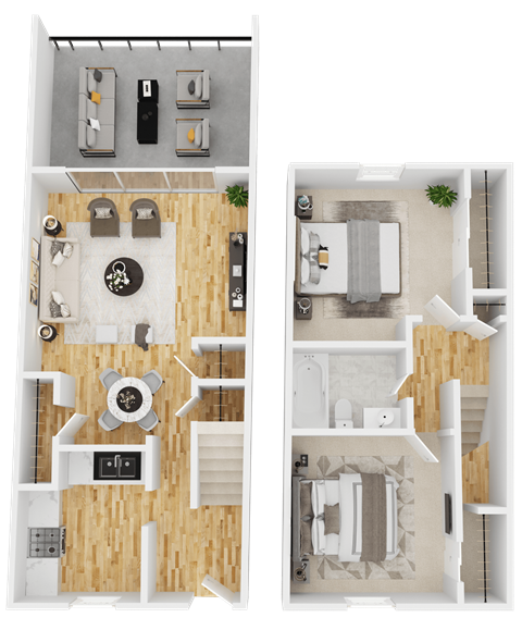 Floor plan for 2 beds, 1 bath, 890 sqft