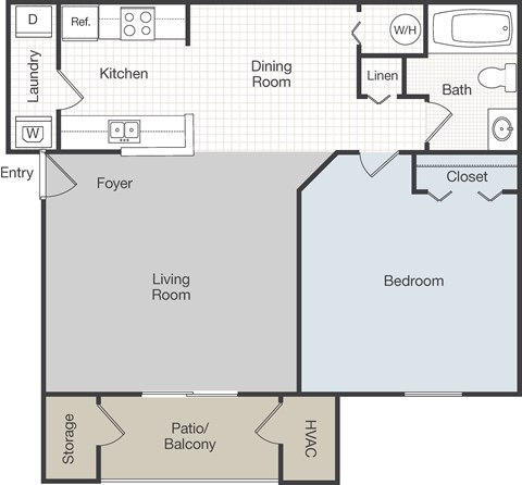 Floor plan for 2 beds, 2 baths, 1137 sqft