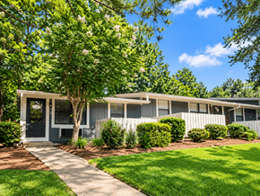 Douglasville apartment for rent - A tree is in front of a grey building.