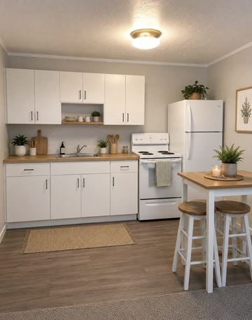 Jacksonville apartment for rent - A kitchen with white appliances and wooden floors.