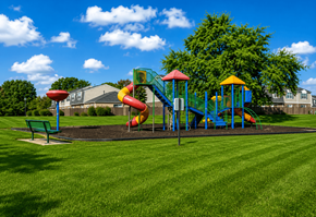 Indianapolis apartment for rent - A playground with a red slide and a yellow and blue play structure.